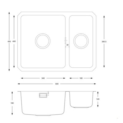 Liquida K2506SS 1.5 Bowl Reversible Undermount Stainless Steel Kitchen Sink