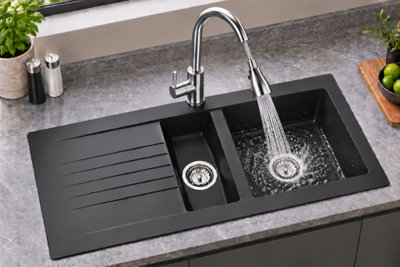 Liquida KAV150BL 1.5 Bowl Composite Black Kitchen Sink And KPO11CH ...