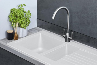 Liquida KAV150WH 1.5 Bowl BIO Composite Reversible White Kitchen Sink