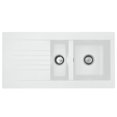 Liquida KAV150WH 1.5 Bowl Composite Reversible Inset White Kitchen Sink DIY at B&Q