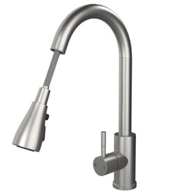 Liquida KPO11BS Single Lever Pull Out Mono Brushed Steel Kitchen Mixer Tap