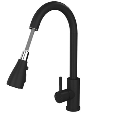 Liquida KPO11MB Swivel Single Lever Pull Out Mono Matt Black Kitchen Mixer Tap