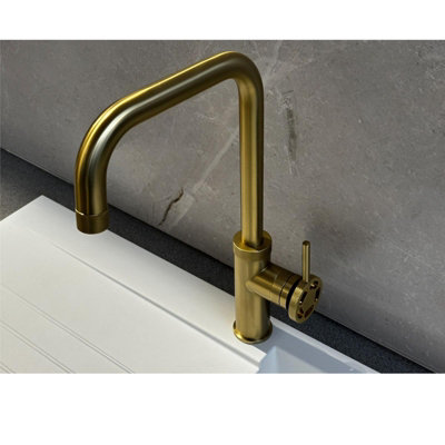 Liquida LB419BR Industrial Style Single Lever Brushed Brass Kitchen Mixer Tap