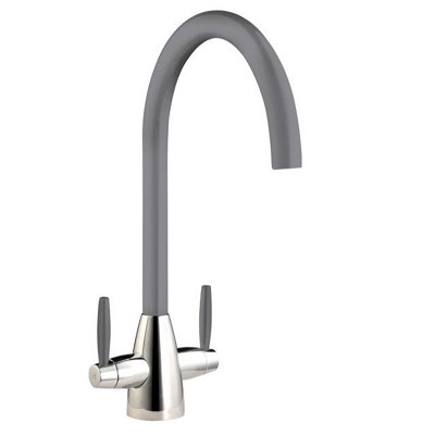 Liquida LC02GM Swan Neck Twin Lever Chrome & Gun Metal Kitchen Mixer Tap