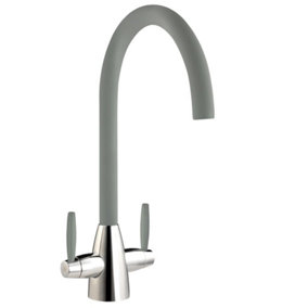 Liquida LC02GR Swan Neck Twin Lever Chrome and Grey Kitchen Mixer Tap