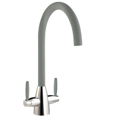 Liquida LC02GR Swan Neck Twin Lever Swivel Chrome and Grey Kitchen Mixer Tap