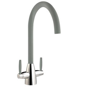 Liquida LC02GR Swan Neck Twin Lever Swivel Chrome and Grey Kitchen Mixer Tap