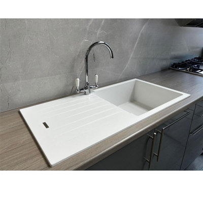 Liquida LG100WH 1.0 Bowl Granite Reversible Inset White Kitchen Sink With Waste