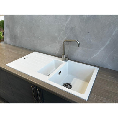 Liquida LG150WH 1.5 Bowl Reversible White Granite Kitchen Sink