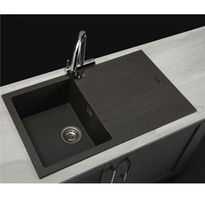 Liquida LG860BL 1.0 Bowl Granite Reversible Inset Compact Black Kitchen Sink