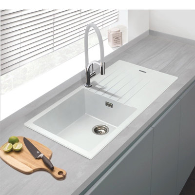 Liquida LG860WH 1.0 Bowl Granite Reversible Inset Compact White Kitchen Sink