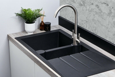 Liquida LP15BL 1.5 Bowl Composite Reversible Inset Black Kitchen Sink With Waste