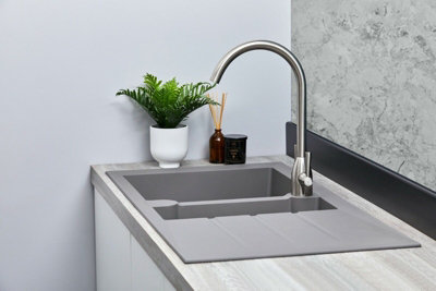 Liquida LP15GR 1.5 Bowl Composite Reversible Inset Grey Kitchen Sink With Waste