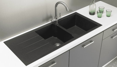 Liquida LP20BL 2.0 Bowl Composite Inset Reversible Black Kitchen Sink