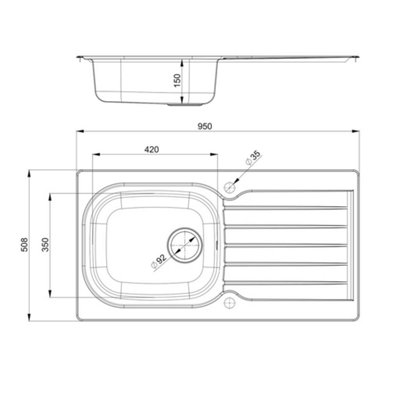 Liquida LSS100 1.0 Bowl Reversible Inset Stainless Steel Kitchen Sink With Waste