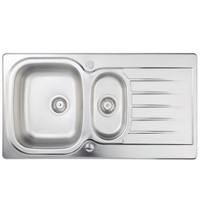 Liquida LSS150 1.5 Bowl Reversible Inset Stainless Steel Kitchen Sink With Waste