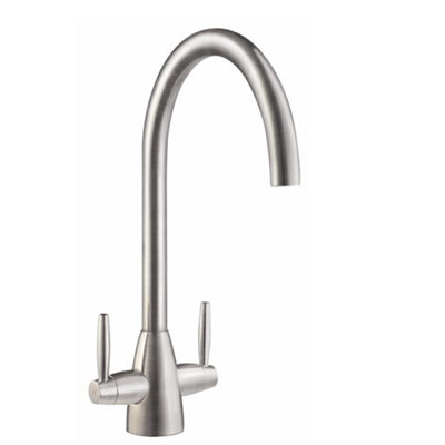 Liquida LT03BN Monobloc Swan Neck Twin Lever Brushed Nickel Kitchen