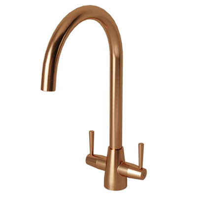 Liquida LU406CP Swivel Spout Swan Neck Twin Lever Copper Kitchen Mixer Tap