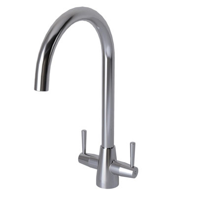 Liquida LU407CH Swivel Spout Swan Neck Twin Lever Chrome Kitchen Mixer Tap