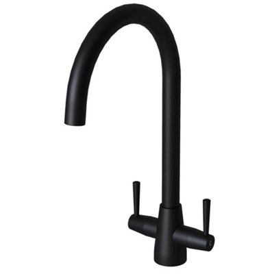 Liquida LU408MB Swivel Spout Swan Neck Twin Lever Black Kitchen Mixer Tap