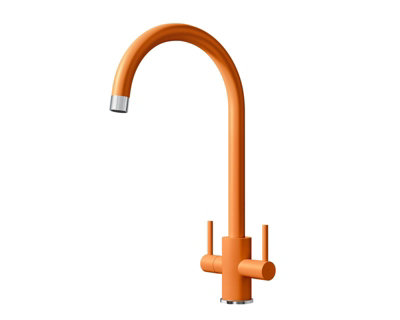 Liquida PR70OC Twin Lever Swivel Spout Orange and Chrome Kitchen Mixer Tap