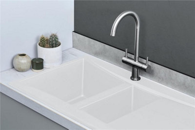 Liquida SEV150WH 1.5 Bowl BIO Composite Reversible White Kitchen Sink