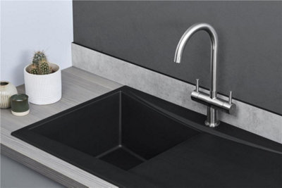 Liquida SEV860BL 1.0 Bowl BIO Composite Reversible Black Kitchen Sink With Waste