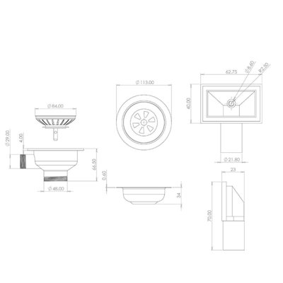 Liquida SH4CH Chrome Kitchen Sink Basket Strainer Waste With Overflow