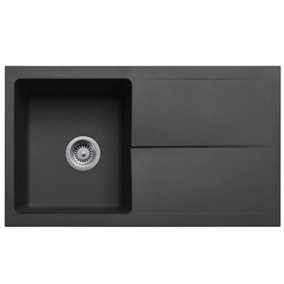 Liquida TEC860BL 1.0 Bowl Composite Reversible Black Kitchen Sink With Waste Kit