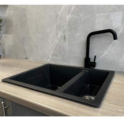 Liquida TOL600BL 1.5 Bowl Black Granite Reversible Undermount/Inset Kitchen Sink