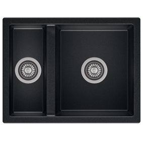 Liquida TOL600BL 1.5 Bowl Black Granite Reversible Undermount/Inset Kitchen Sink