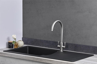 Liquida VG10BL 1.0 Bowl Composite Reversible Inset Black Kitchen Sink With Waste