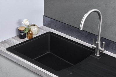 Liquida VG10BL 1.0 Bowl Composite Reversible Inset Black Kitchen Sink With Waste