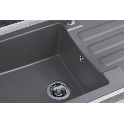 Liquida VG10GR 1.0 Bowl Composite Inset Reversible Grey Kitchen Sink With Waste