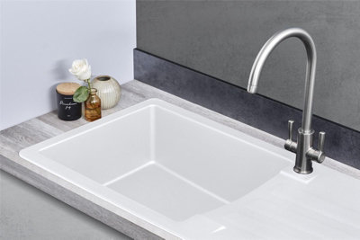 Liquida VG10WH 1.0 Bowl Composite Reversible Inset White Kitchen Sink With Waste