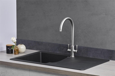 Liquida VG5BL 1.0 Bowl Composite Reversible Inset Black Kitchen Sink With Waste