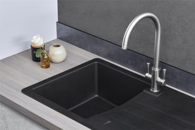 Liquida VG5BL 1.0 Bowl Composite Reversible Inset Black Kitchen Sink With Waste