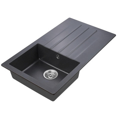 Liquida VLC860BL 1.0 Bowl Black Granite Reversible Inset Kitchen Sink