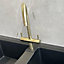 Liquida W03BG Monobloc Swan Neck Twin Lever Brushed Gold Kitchen Mixer Tap