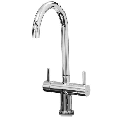 Liquida W03CH Swan Neck Swivel Spout Twin Lever Chrome Kitchen Mixer Tap