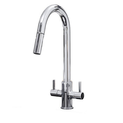 Liquida W04CH Swan Neck Twin Lever Pull Out Spray Chrome Kitchen Mixer Tap