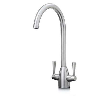 Liquida W05BN Swan Neck Monobloc Twin Lever Brushed Nickel Kitchen Mixer Tap