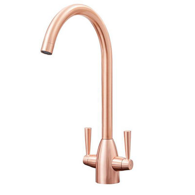 Liquida W05CP Swan Neck Swivel Spout Twin Lever Copper Kitchen Mixer Tap