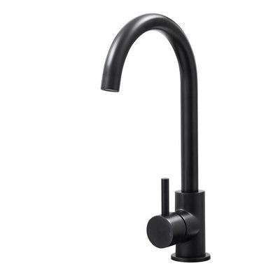 Liquida W06BL Swan Neck Swivel Spout Single Lever Monobloc Black Kitchen Tap