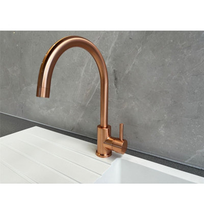Liquida W06CP Copper Swan Neck Single Lever Kitchen Mixer Tap