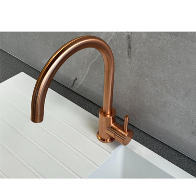 Liquida W06CP Copper Swan Neck Single Lever Kitchen Mixer Tap
