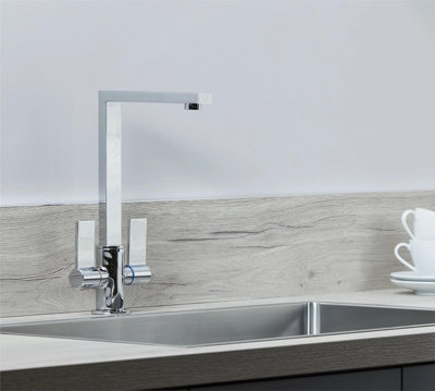 Liquida W17CH Chrome Twin Lever 360 Degree Swivel Spout Kitchen Tap
