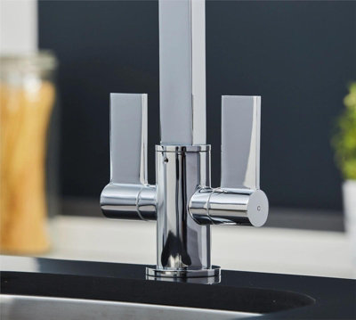 Liquida W17CH Chrome Twin Lever 360 Degree Swivel Spout Kitchen Tap