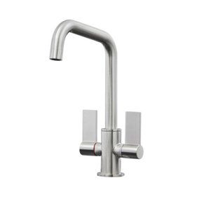 Liquida W18BN Twin Lever D Shape 360 Degree Brushed Nickel Kitchen Tap