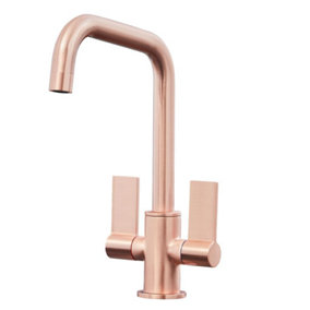 Liquida W18CP Twin Lever D Shape 360 Swivel Spout Copper Kitchen Mixer Tap